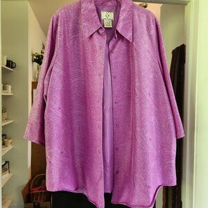ICE Women's 100% Silk Blouse Purple Paisley Button Down Top Size 18